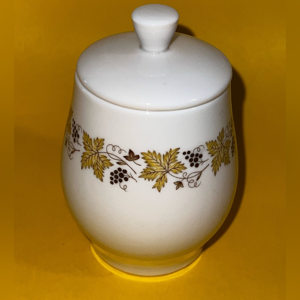 Vintage MCM grape & leaf  by Syracuse Sugar Bowl & Lid storage jar stash box